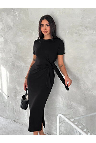 02Lady Fashion Μίντι φόρεμα με υφασμάτινο σχισμή και λεπτομέρεια φιόγκου