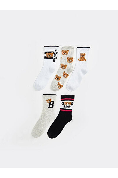 LC Waikiki Set mit 5 Socken mit Bären-Teddy-Muster für Mädchen