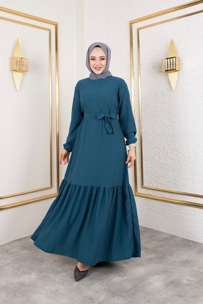 HİRA LİFE FASHİON Îmbrăcăminte hijab pentru femei, rochie din țesătură cu cen...