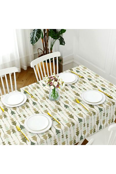 Evim Canvas Pine Tree Beige Liquid Proof Stain Resistant Table Cloth