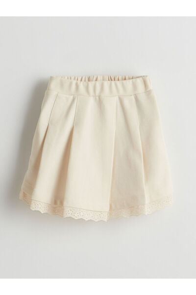 LC Waikiki Nevavm Girls' Skirt with Elastic Waist and Lace Trim