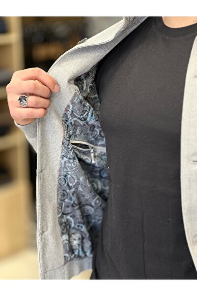 SAVARA Gray Stand Collar Coat - Seasonal Cotton Regular Fit - Buttoned