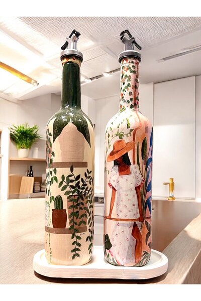 Mes Reves Latin American Woman and Cactus Patterned Special Design Oil Pot-Vinegar Sauce Bowl Set- Home and Kitchen D