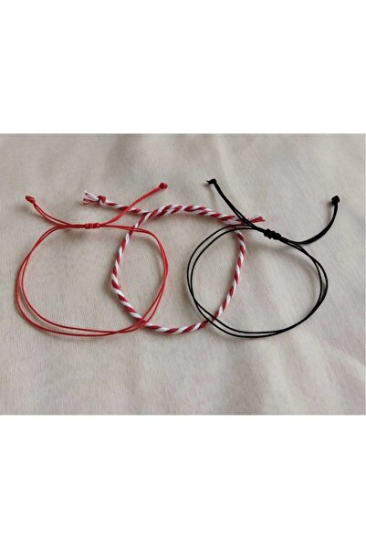 BAE ATOLYE Unisex Marteniçkalı Siyah-Kırmızı İp 2'li Makrome Detaylı Şans Bil...