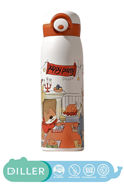 DILLER 500ml Yeni Koleksiyon Sevimli Hayvanlar Desenli Rahat İçim Kilitli Kapak Paslanmaz Çelik Termos