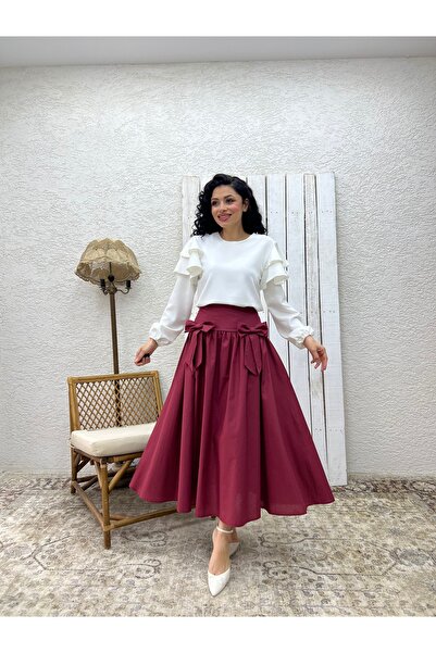 KÜÇÜĞÜM BUTİK Φούστα Βουργουνδίας Φιόγκος Ποπλίνα