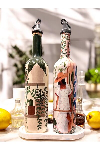 Mes Reves Latin American Woman and Cactus Patterned Special Design Oil Pot-Vinegar Sauce Bowl Set- Home and Kitchen D