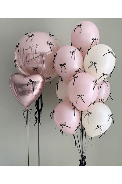Çemrek Süs Parti Bow Balloon Set Pink Beige Color 12 Pieces