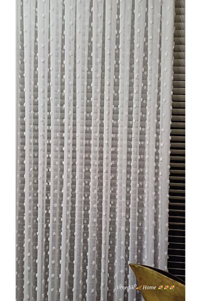 venedik home New Season Pompom Super Linen Tulle Curtain 1X2 Sparse Pleat, Wrinkle-Free, Iron-Free (4 Bulk Braçol Gift)