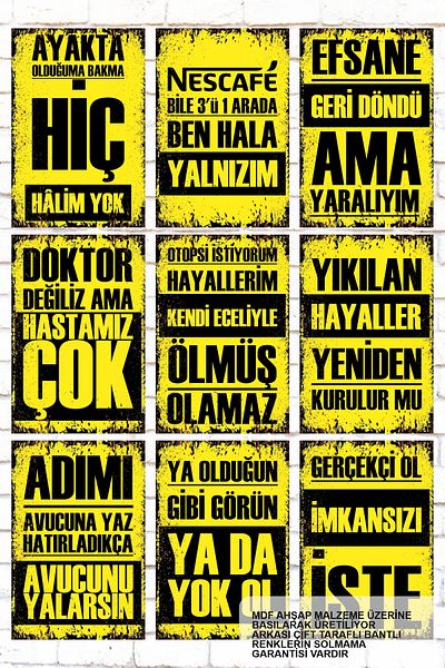 Hayat Poster 9 Piece Mixed Lettering Wooden Painting Set Yellow Background Wall Lettering Funny Posters with Toss
