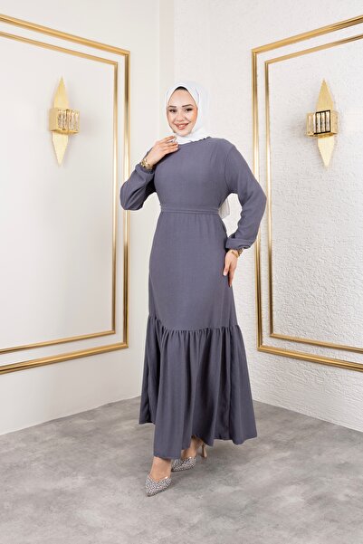 Sfg Life Moda Γυναικείο υφασμάτινο φόρεμα με ζώνη στη μέση και λαιμόκοψη ποδηλάτου