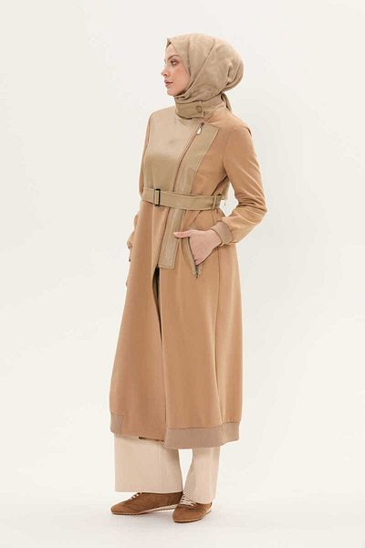 Setrms Double Breasted Closure Leather Combination Sports Top Coat