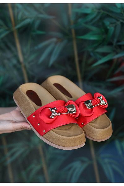 TREND Jude Red Satin Teddy Bear Slippers