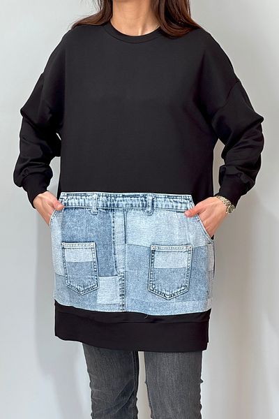 REMSA Μαύρο 10631 Cotan Sweat Tunic με λεπτομέρεια τσέπης