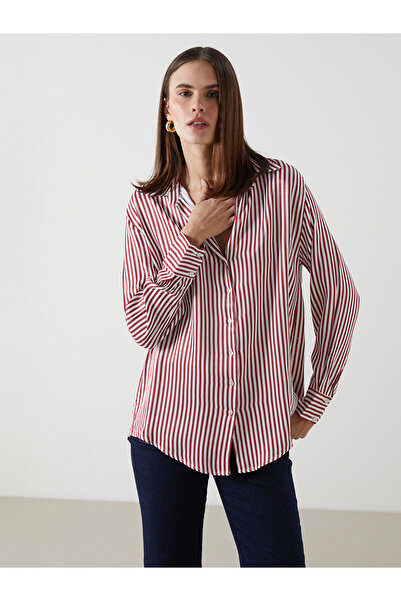 LC Waikiki Nevavm Striped Oversize Women's Shirt with a Difference
