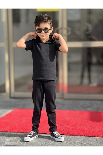 renkli diyar Boy's Bottom Top Suit Waffle Sanda Short Sleeve T-Shirt and Pants Nursery Primary School Kindergarten