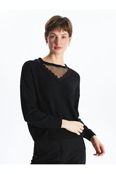 LC Waikiki Lcwaikiki Classic Crew Neck Lace Detail Oversize Women's Knitwear ...