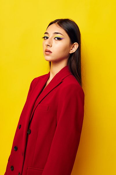 Saade Red Double Breasted Business Woven Jacket with Button Detail