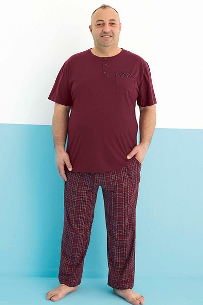Aydoğan Men's Vigorous Large Size Short Sleeve Cherry Pajama Suit 0180