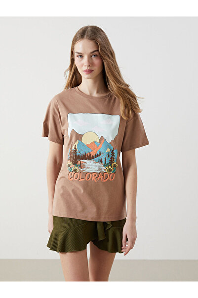 LC Waikiki Γυναικείο μπλουζάκι Özmarka New Season Crew Neck Colorado με τύπωμα