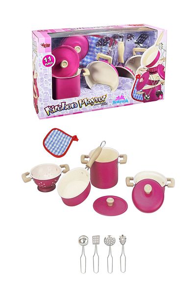 hediyecik Pink Metal Pots Pans Set - 11 Piece Stainless Steel Kitchenware