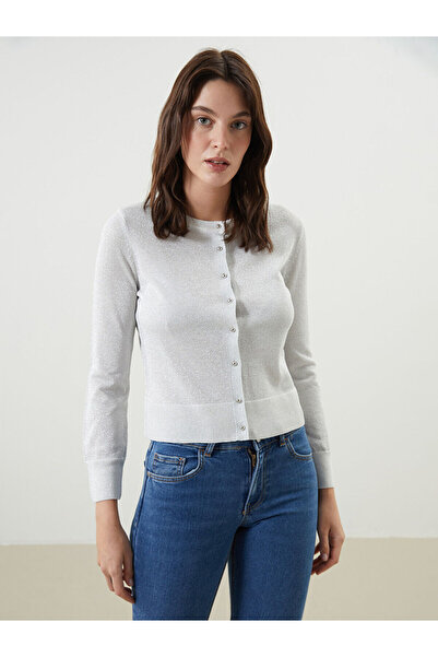 LC Waikiki Nevavm Oval Collar Shiny Look Women's Knitwear Cardigan with a Dif...