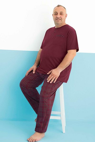 Aydoğan Men's Vigorous Large Size Short Sleeve Cherry Pajama Suit 0180