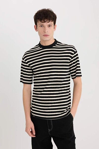 DeFacto Boxy Fit Crew Neck Striped Short Sleeve Heavy Fabric T-Shirt B5910Ax25Sp