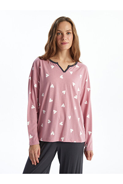 LC Waikiki Özmarka New Season Open Collar Patterned Women's Pajama Top