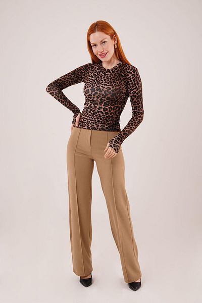 Moka Shopin Mokashopin Front Seam Detailed Single Button Camel Trousers