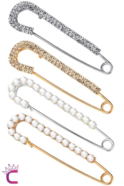 Cinderella 4'lü Incili Zirkon Taşlı Kadın Iskoç Iğnesi Broş Seti Gold Gümüş -...