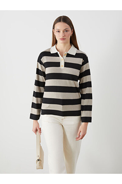 LC Waikiki Tricou de damă cu guler polo și dungi Özmarka, sezon nou