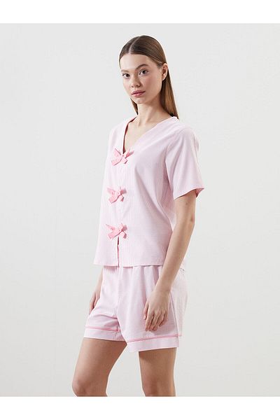 LC Waikiki Set de pijamale pentru femei cu dungi cu decolteu în V