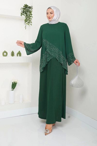 kaes giyim Rochie de seara Hijab cu perle de marime mare