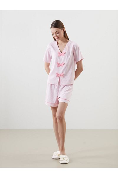 LC Waikiki Set de pijamale pentru femei cu dungi cu decolteu în V