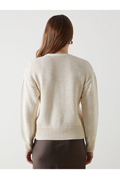 LC Waikiki Lcw Vision Ecru V-Neck Women's Knitwear Cardigan