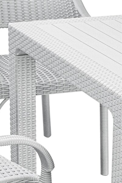 nar sokağı Camlı Beyaz 90x90 Cm Rattan Bahçe Balkon Masası