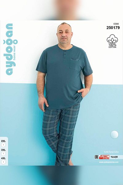 Aydoğan Male Vigorous Plus Size Short-Sleeve Viridian Pajama Suit 0179