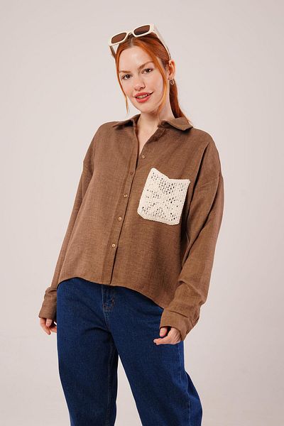 Moka Shopin Mokashopin Ethnic Pocket Detailed Brown Shirt