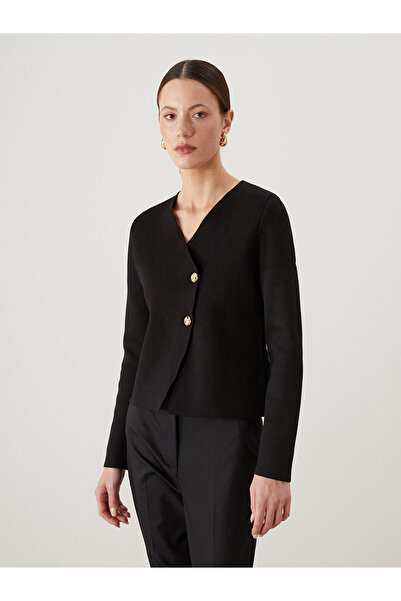 LC Waikiki Black V-Neck Women's Knitwear Cardigan