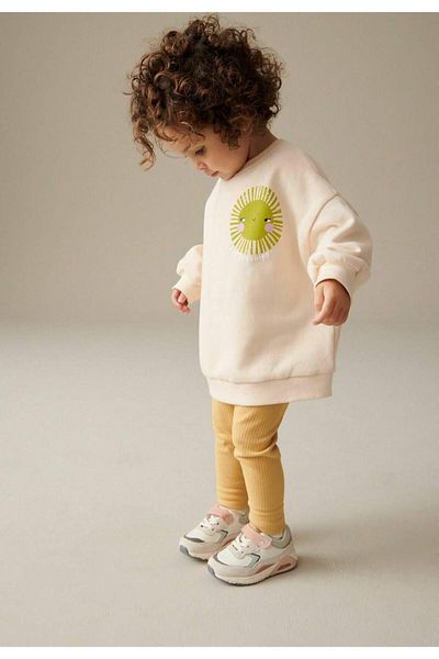 Magu Sun Patterned Girl's Cotton Sweatshirt and Leggings Set
