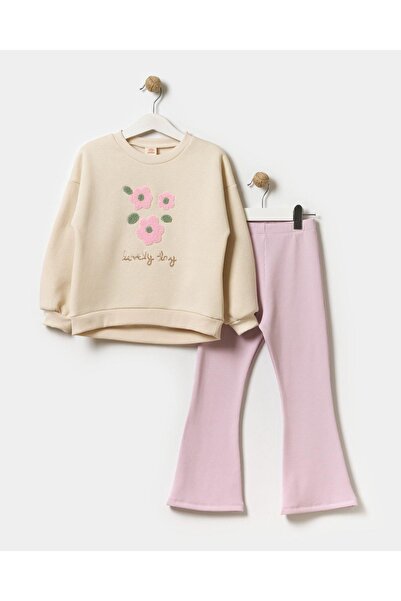 Magu Girl's Spanish Tights and Embroidered Cotton Sweatshirt Set