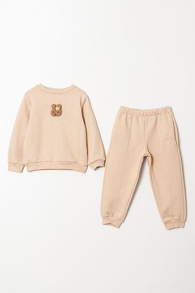 Magu Girl's Cotton Rabbit Patterned Sweatshirt and Sweatpants Set