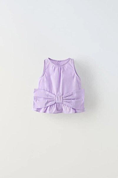 Magu Set cămașă și pantaloni pentru fetiță cu fundă din popelin violet