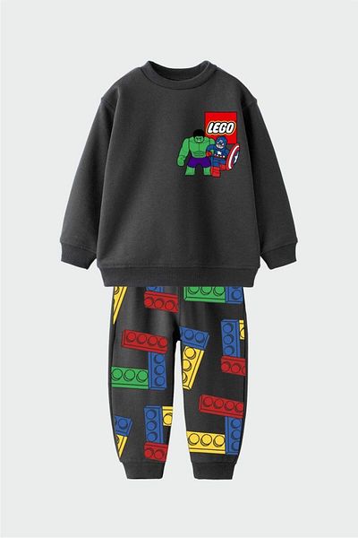 Magu Boy's Black Cotton Sweatshirt and Sweatpants Set