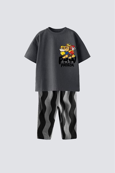 Magu Paw Patrol Kids Tracksuit Tracksuit Bottom-Top Set Black T-Shirt and Print Leggings