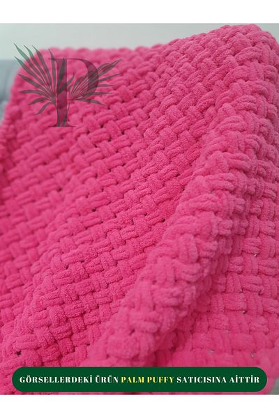 Alize Palm Puffy Straw Knitted Pink Baby Blanket