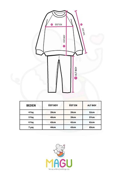 Magu Pink Heart Patterned Cotton Girls' Sweatshirt and Spanish Tights - Bottom-Top Set