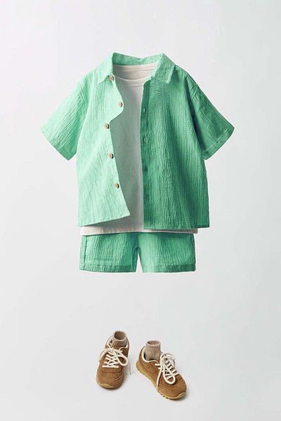 Magu White T-shirt, Shirt and Bermuda Shorts for Boy - 3 Piece Set