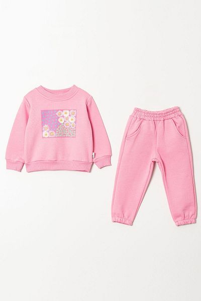 Magu Daisy Patterned Girl's Cotton Sweatshirt and Sweatpants Set